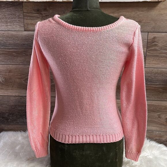 RETROSPECTIVE Women’s Pink Vneck Sweater  Size Small Barbiecore Coquette Girl - Picture 7 of 7